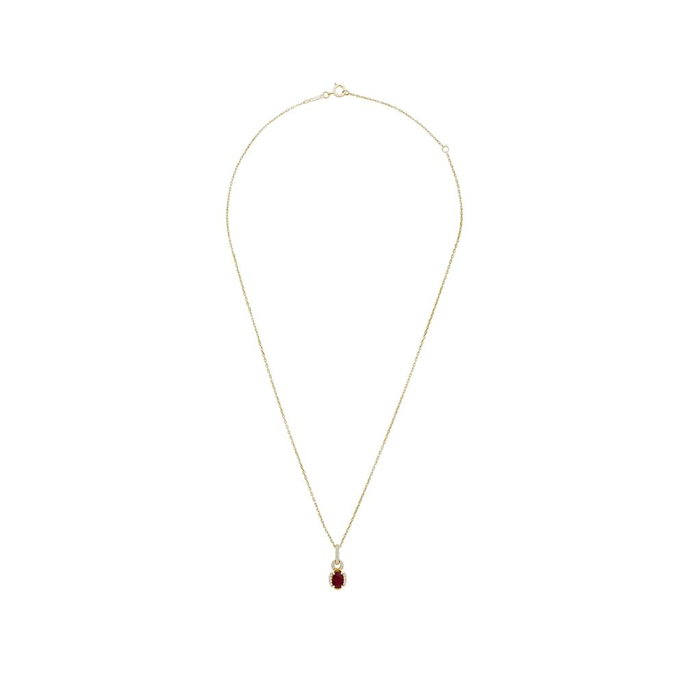 Ruby &amp; Diamond Accent Halo Pendant Necklace in 10K Yellow Gold – Image 3 of 4