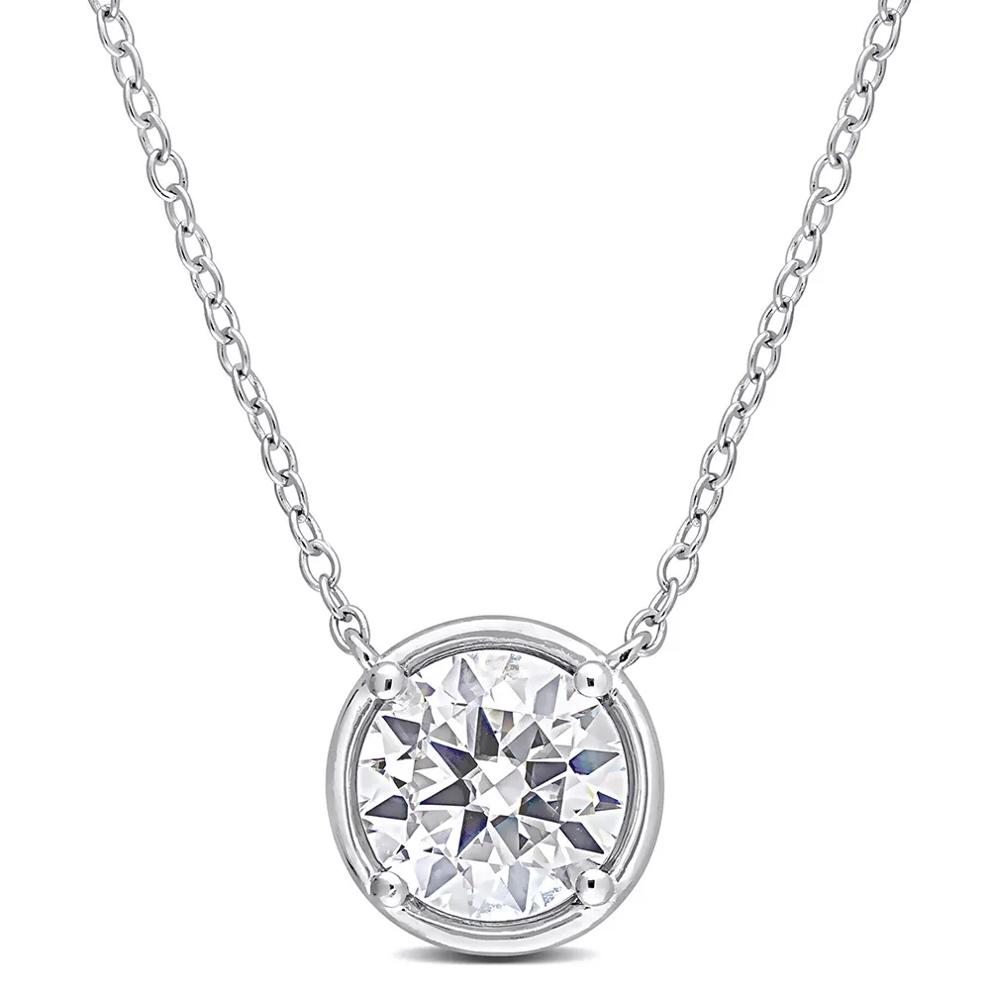 Round Moissanite Pendant in Sterling Silver (1 4/5 ct. dew) – Image 1 of 4