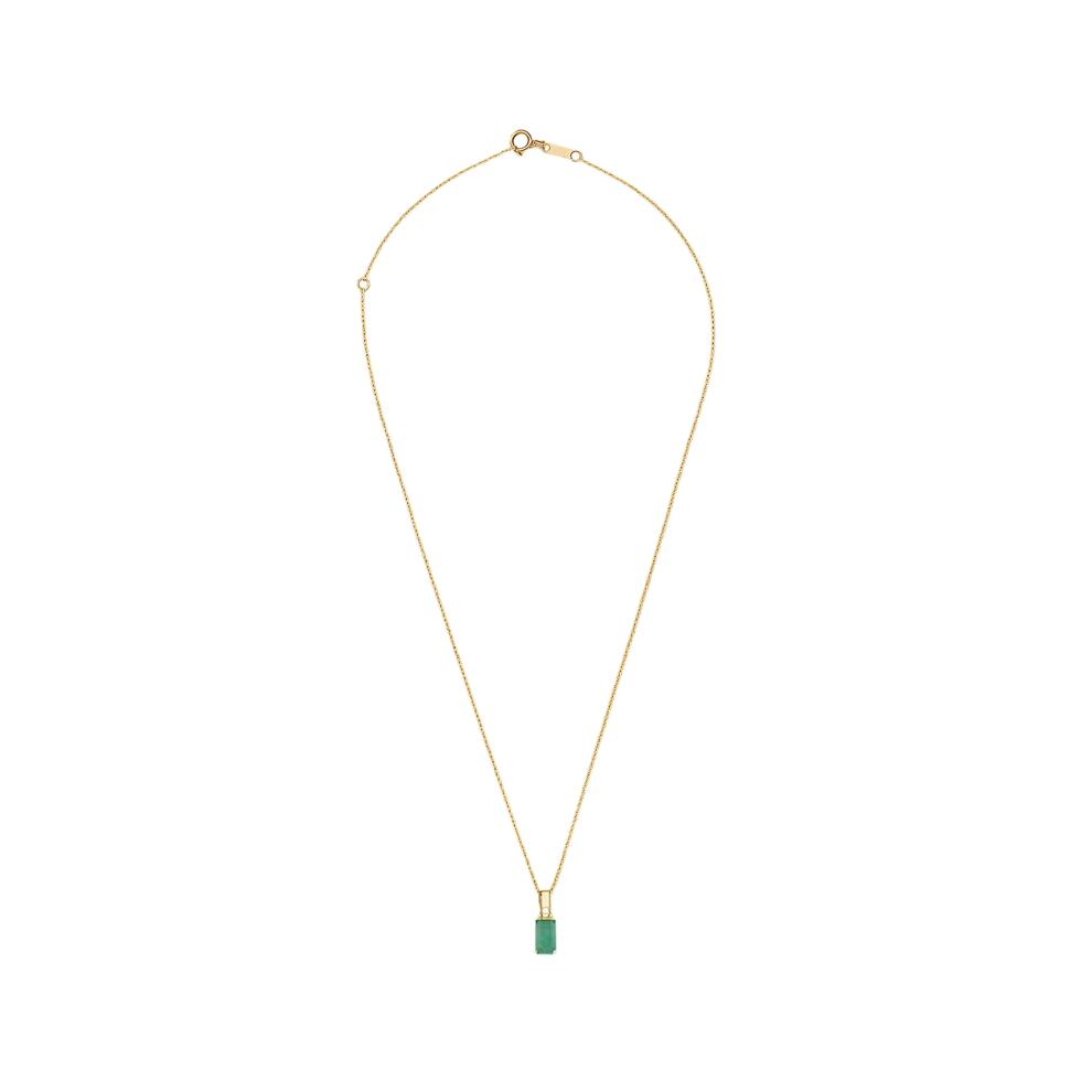 Emerald &amp; Diamond Accent Bar Drop Pendant Necklace in 10K Yellow Gold – Image 2 of 4