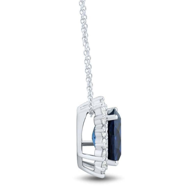 Lab-Created Blue Sapphire and Lab Grown Diamond Halo Pendant in 10K White Gold &#40;1/3 ct. tw.&#41; – Image 2 of 3