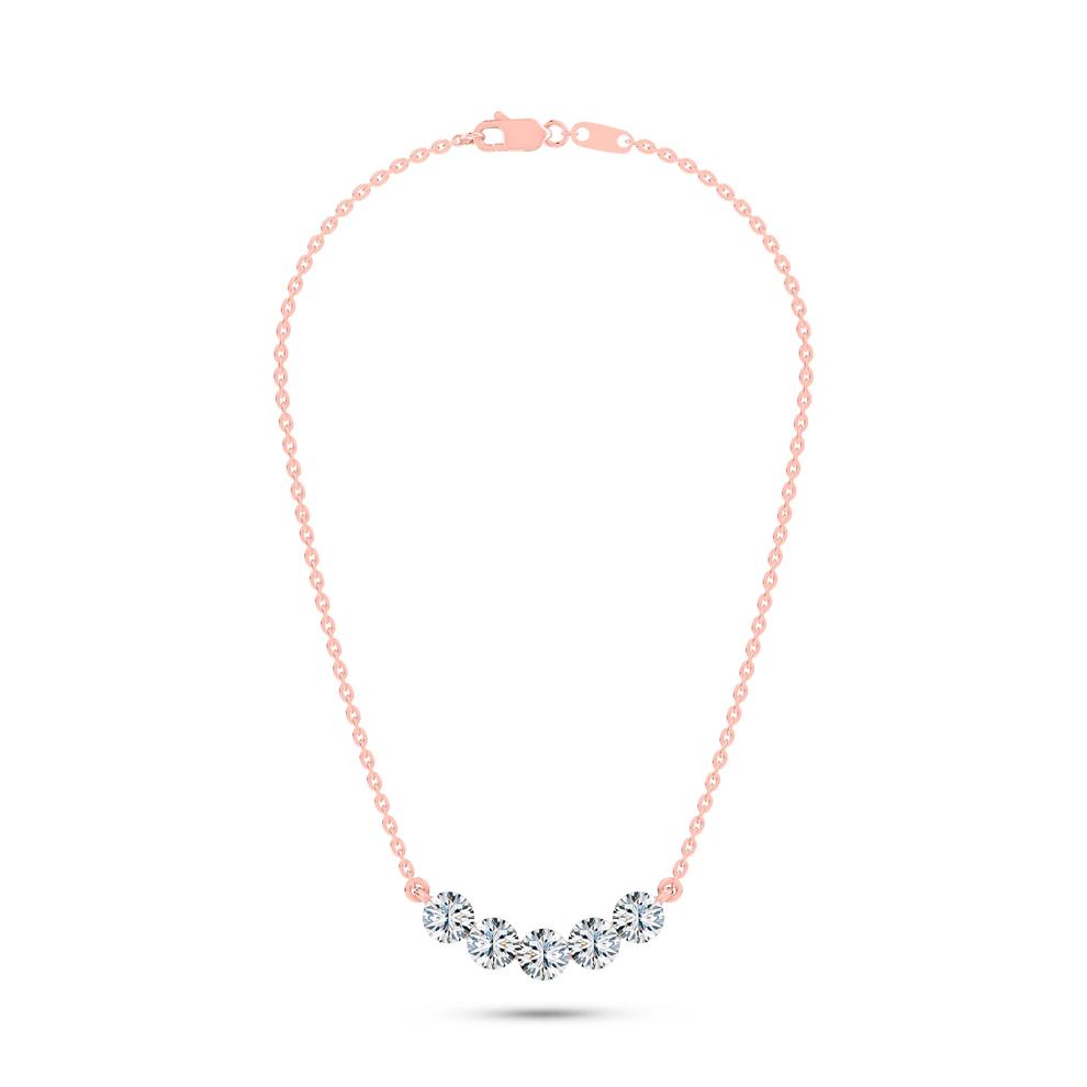 Lab Grown Diamond Invisible Set Five-Stone Smile Necklace in 14K Rose Gold (1 ct. tw.) – Image 3 of 4