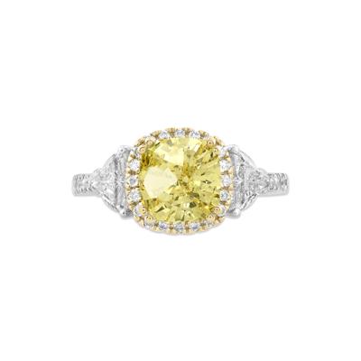Lab Grown Diamond Yellow Cushion Halo Engagement Ring in 14K White & Yellow Gold (4 1/4 ct. tw.)