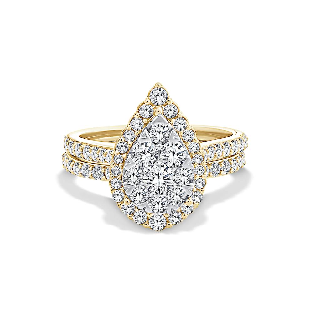 Diamond Pear-Shaped Halo Center Composite Engagement Ring in 10K Yellow Gold (1 1/2 ct. tw.) – Image 1 of 6