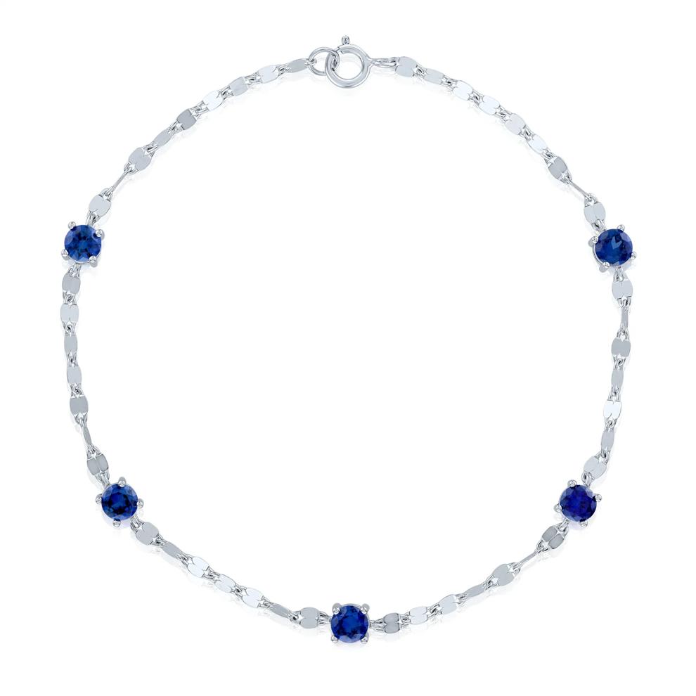 Lab-Created Blue Sapphire Mirror Chain Link Station Bracelet in Sterling Silver, 7.5" – Image 1 of 1