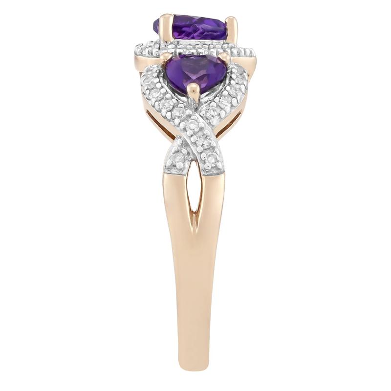 Amethyst Heart and Diamond Ring in 10K Rose Gold &#40;1/5 ct. tw.&#41; – Image 3 of 3