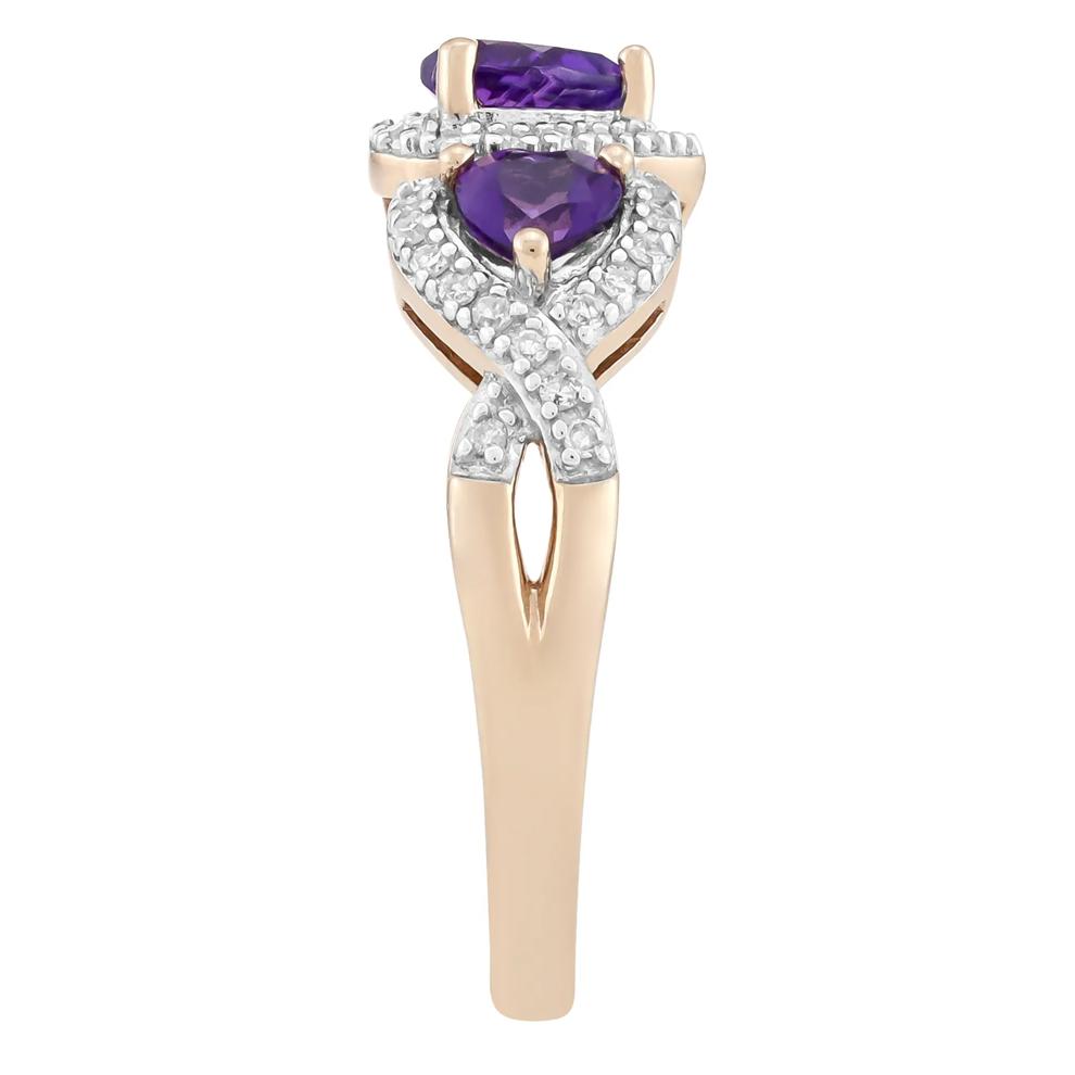 Amethyst Heart and Diamond Ring in 10K Rose Gold (1/5 ct. tw.) – Image 3 of 3