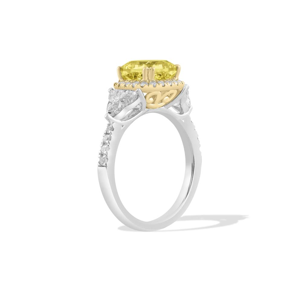 Lab Grown Diamond Yellow Cushion Halo Engagement Ring in 14K White &amp; Yellow Gold (4 1/4 ct. tw.) – Image 3 of 4