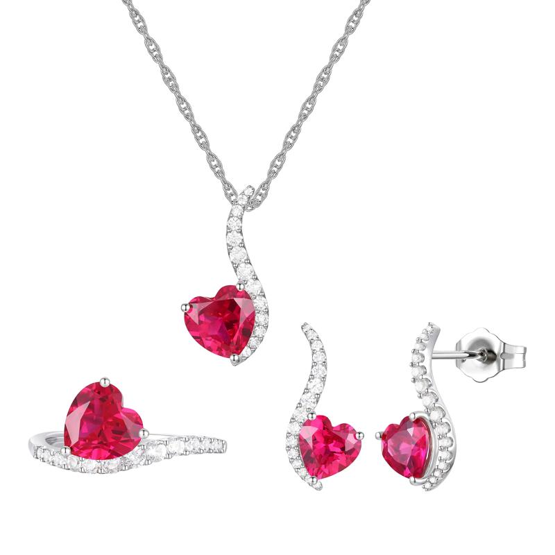 Heart-Shaped Lab-Created Ruby and Lab-Created White Sapphire Box Set in Sterling Silver – Image 1 of 8