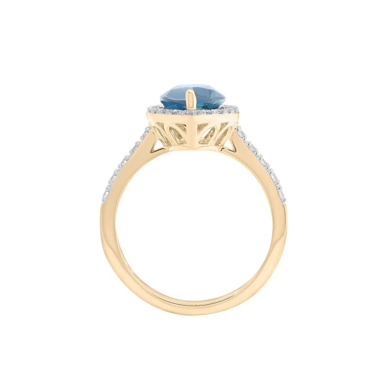 London Blue Topaz and Diamond Halo Ring in 10K Yellow Gold &#40;3/8 ct. tw.&#41; – Image 2 of 5