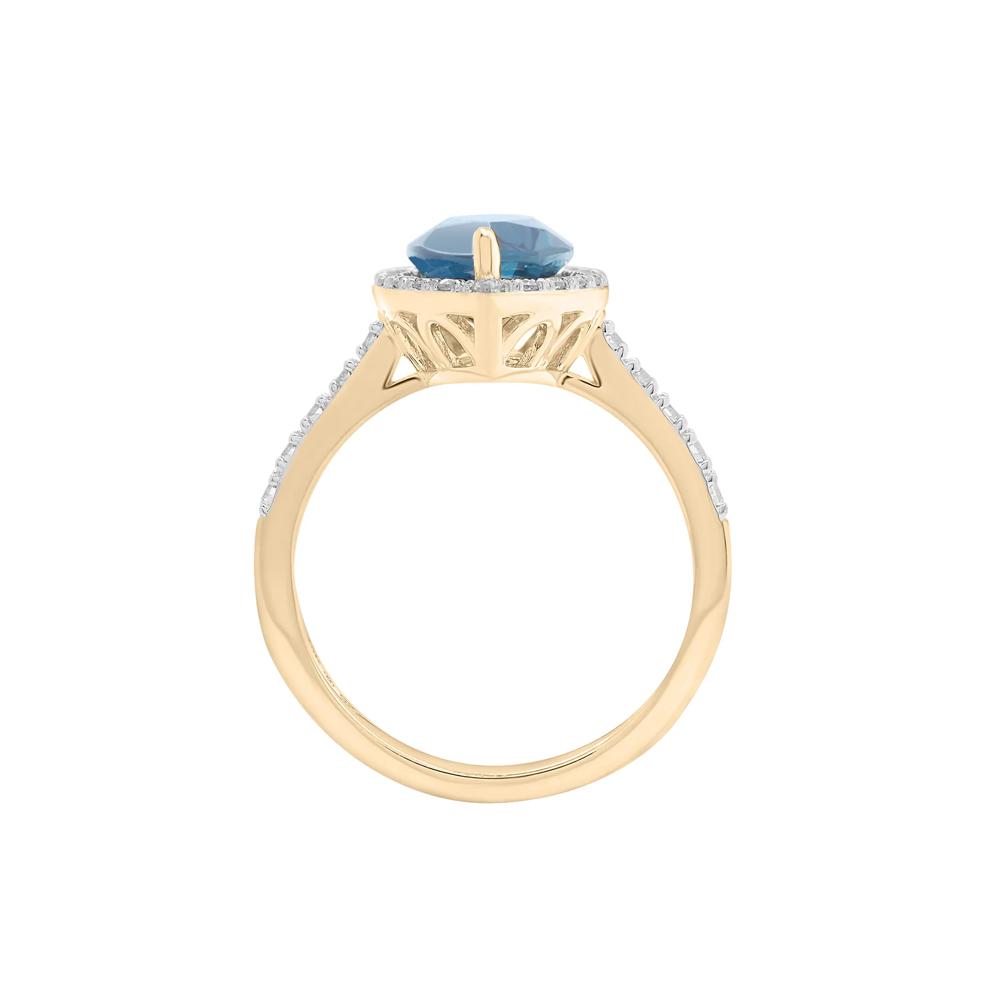 London Blue Topaz and Diamond Halo Ring in 10K Yellow Gold (3/8 ct. tw.) – Image 2 of 5