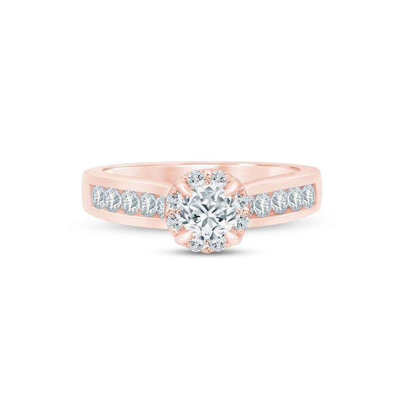 Round Diamond Engagement Ring with Channel-Set Diamond Band in 14K Rose Gold &#40;7/8 ct. tw.&#41; – Image 1 of 3