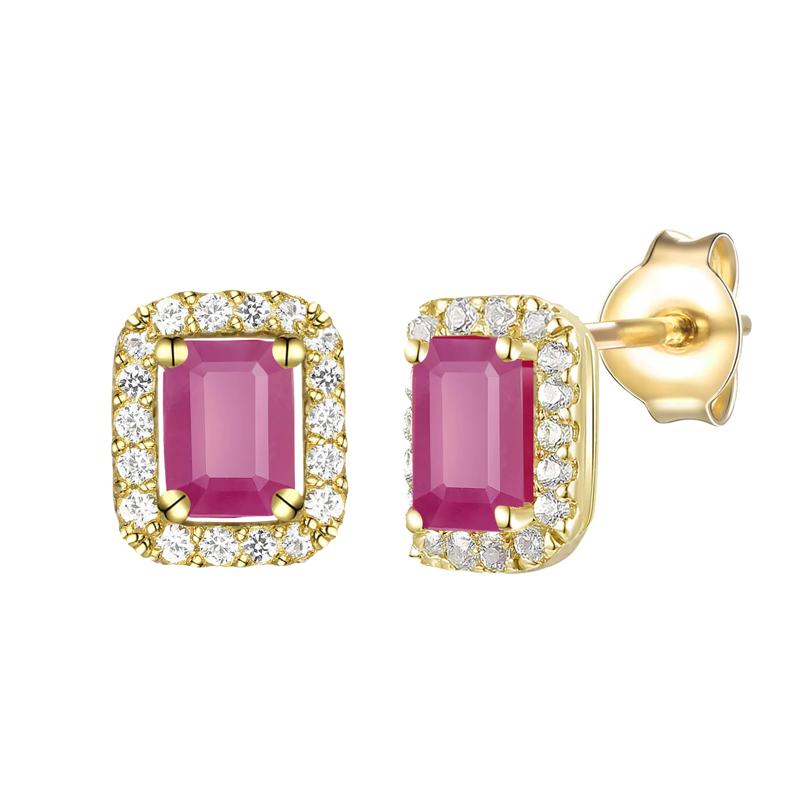 Ruby and Diamond Halo Earrings in 10K Yellow Gold &#40;1/7 ct. tw.&#41; – Image 1 of 1