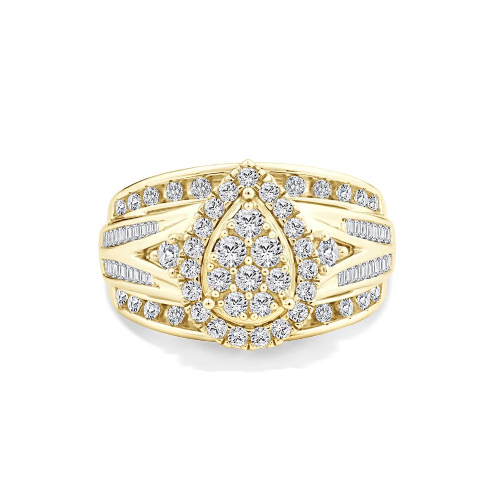 Diamond Pear-Shaped Multi-Row Composite Engagement Ring in 10K Yellow Gold (1 ct. tw.) – Image 1 of 4