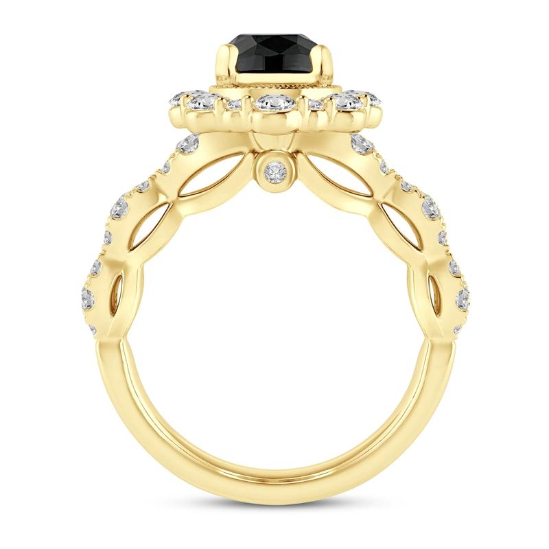Black &amp; White Diamond Halo Engagement Ring in 14K Yellow Gold &#40;1 3/4 ct. tw.&#41; – Image 2 of 3