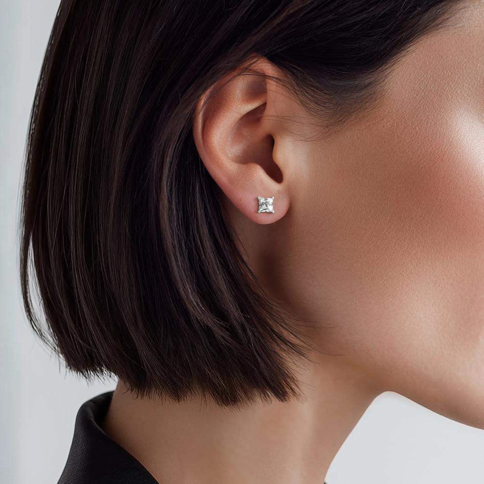 Lab Created White Sapphire Stud Earrings in Sterling Silver – Image 3 of 3