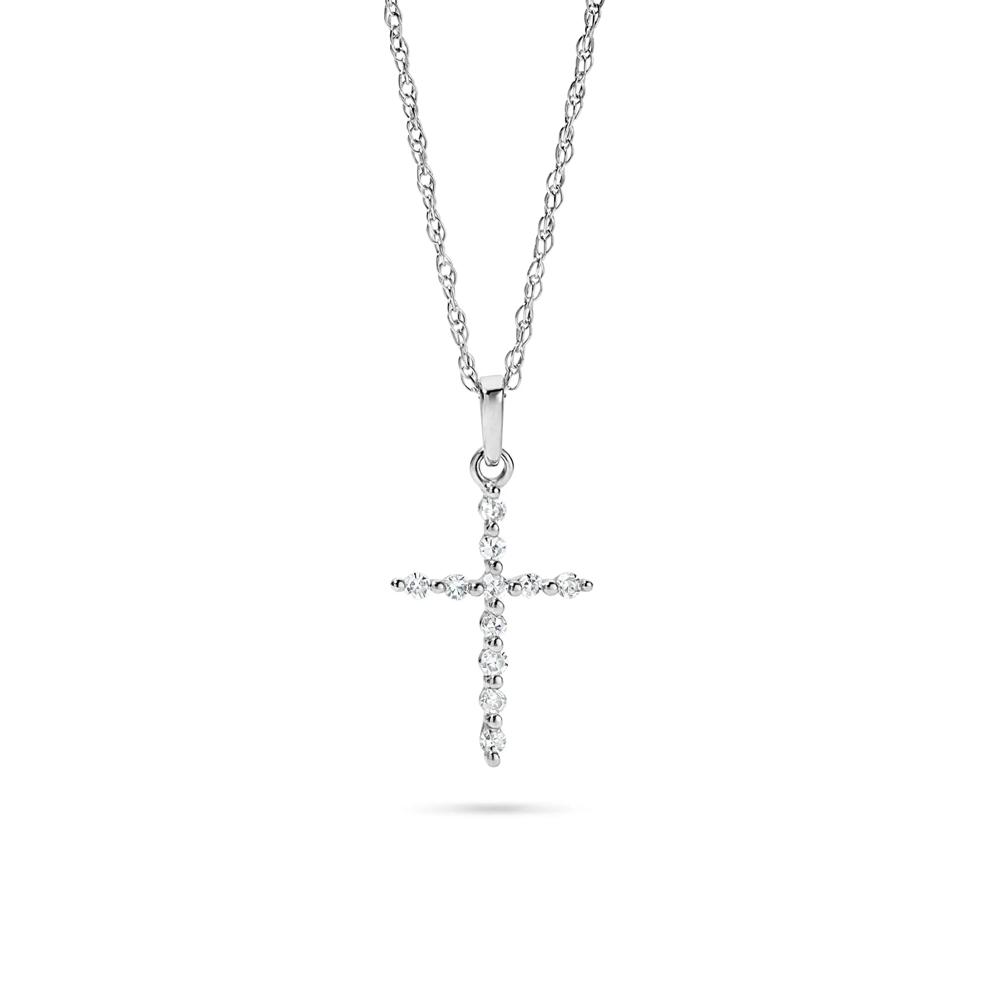 Diamond Cross Pendant in 10K White Gold (1/10 ct. tw.) – Image 1 of 4