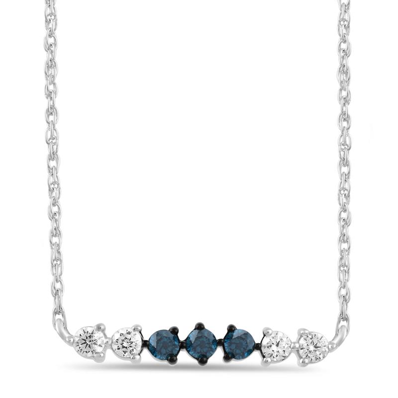 Blue and White Diamond Bar Necklace in Sterling Silver &#40;1/4 ct. tw.&#41; – Image 1 of 3