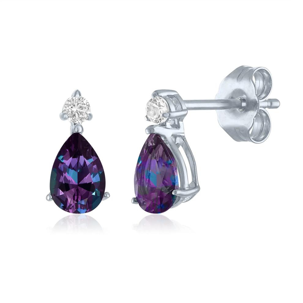 Lab-Created Alexandrite and Lab-Created White Sapphire Birthstone Earrings in 10K White Gold – Image 1 of 1