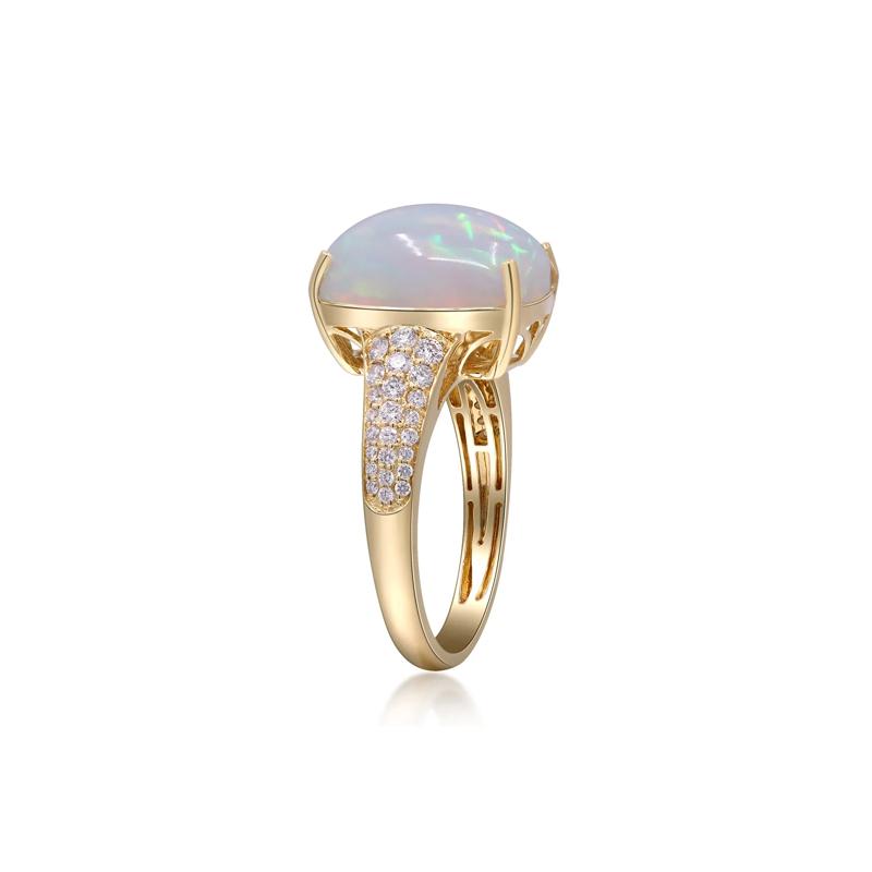 Ethiopian Opal Cabochon &amp; Diamond Thick Band Ring in 10K Yellow Gold &#40;3/8 ct. tw.&#41; – Image 3 of 5