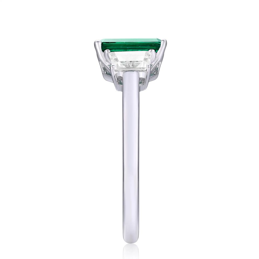 Lab-Created Emerald &amp; Lab-Created White Sapphire Ring in Sterling Silver  – Image 3 of 4