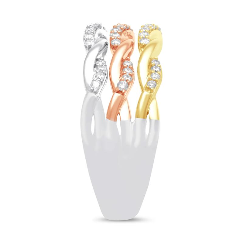Diamond Three-Row Twist Band in Sterling Silver and 10K Rose and Yellow Gold &#40;1/3 ct. tw.&#41; – Image 3 of 5