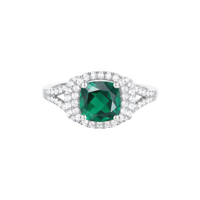 Lab-Created Emerald & Lab-Created White Sapphire Halo Ring in Sterling Silver