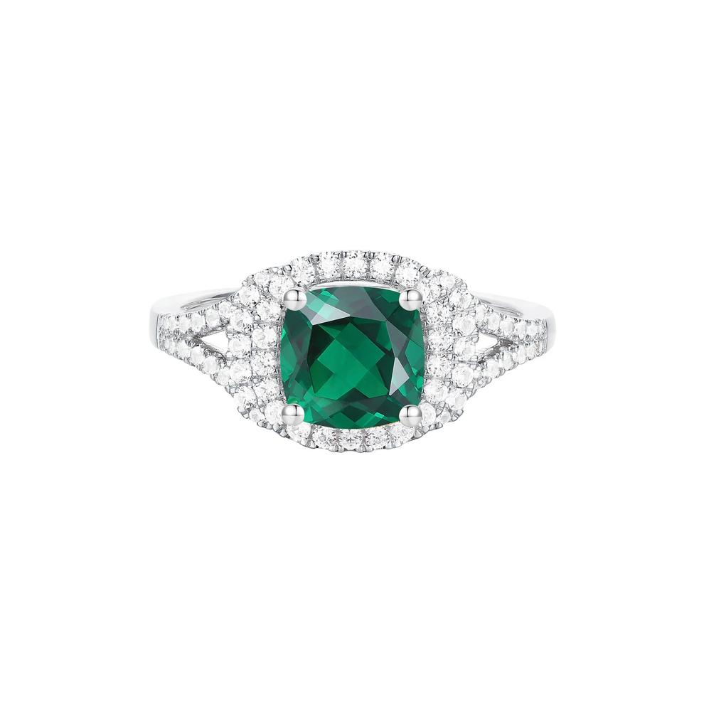Lab-Created Emerald &amp; Lab-Created White Sapphire Halo Ring in Sterling Silver – Image 1 of 3