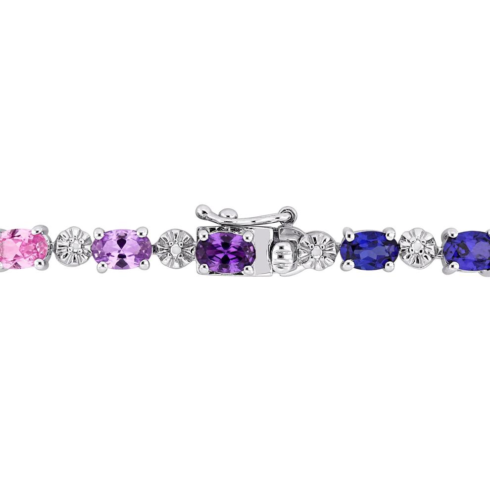 Multi-Color Lab Created Sapphire Bracelet with Diamond Accents in Sterling Silver – Image 2 of 4