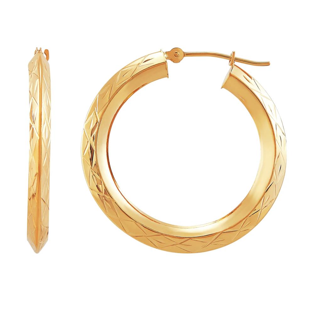 Polished Diamond-Cut Tube Hoop Earring in 14K Yellow Gold, 30MM – Image 2 of 3