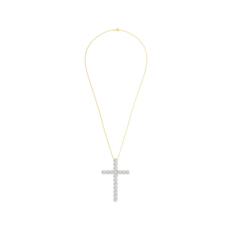 Lab Grown Diamond Cross Pendant Necklace in 10K Yellow Gold (2 ct. tw.) – Image 2 of 4