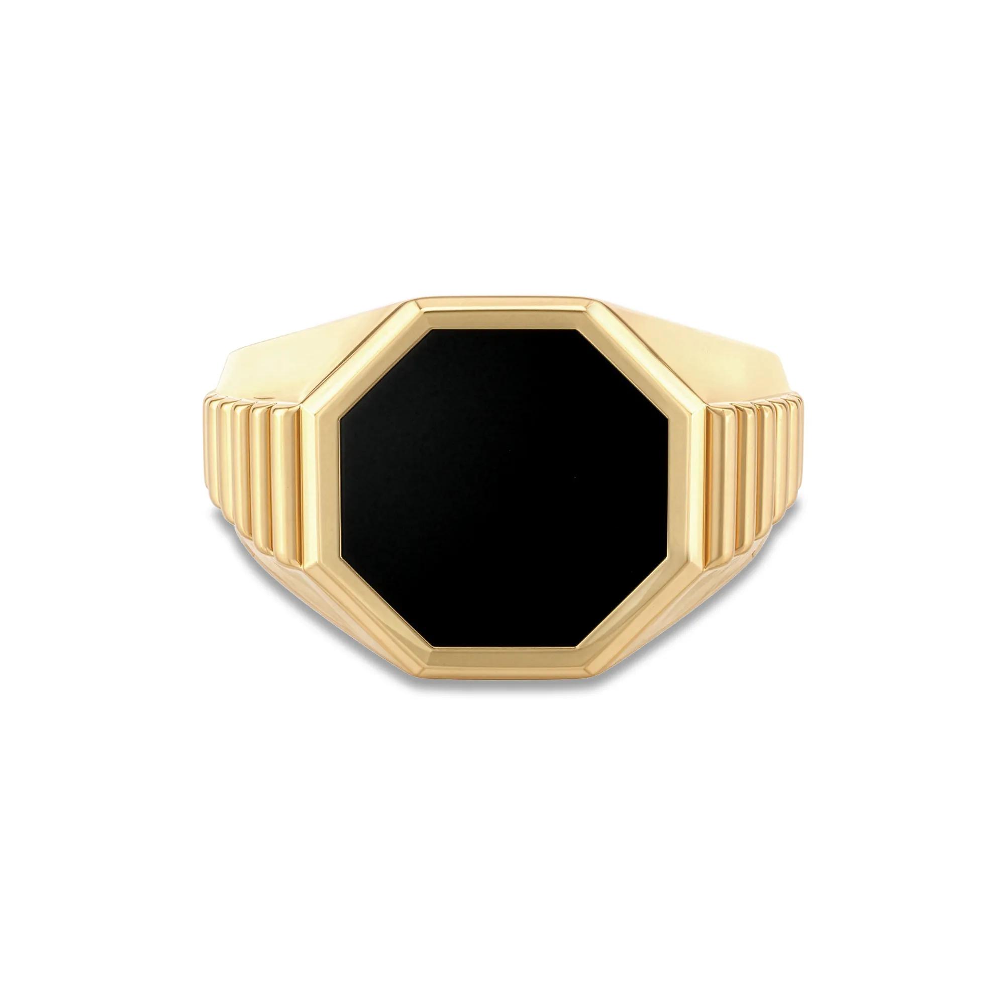 Men's Black Onyx Octagon Ring in 10K Yellow Gold