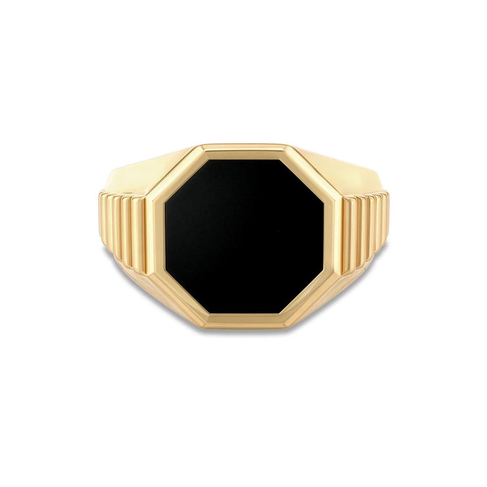 Men's Black Onyx Octagon Ring in 10K Yellow Gold – Image 1 of 4
