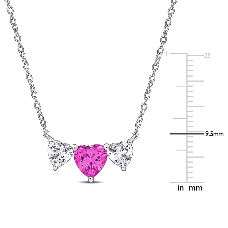 Lab-Created Pink Sapphire and Lab-Created White Sapphire Necklace Heart Necklace in Sterling Silver – Image 6 of 6
