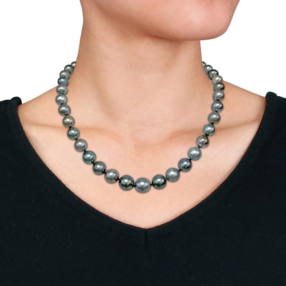 Black Tahitian Pearl Necklace in 14K White Gold – Image 4 of 5
