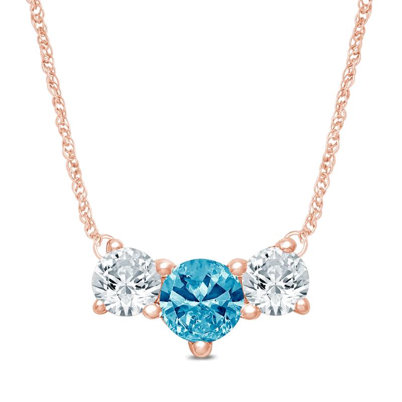 Lab Grown Diamond Blue and White Diamond Three-Stone Necklace in 14K Rose Gold (1/2 ct. tw.) – Image 1 of 3