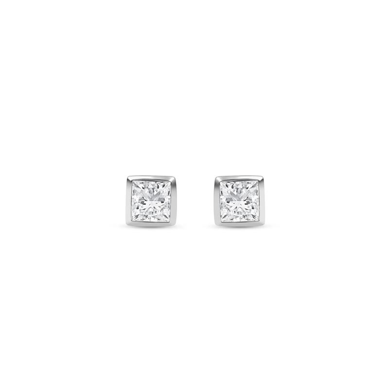 Lab Grown Diamond Princess-Cut Bezel-Set Solitaire Stud Earrings in 14K White Gold &#40;1/3 ct. tw.&#41; – Image 2 of 3