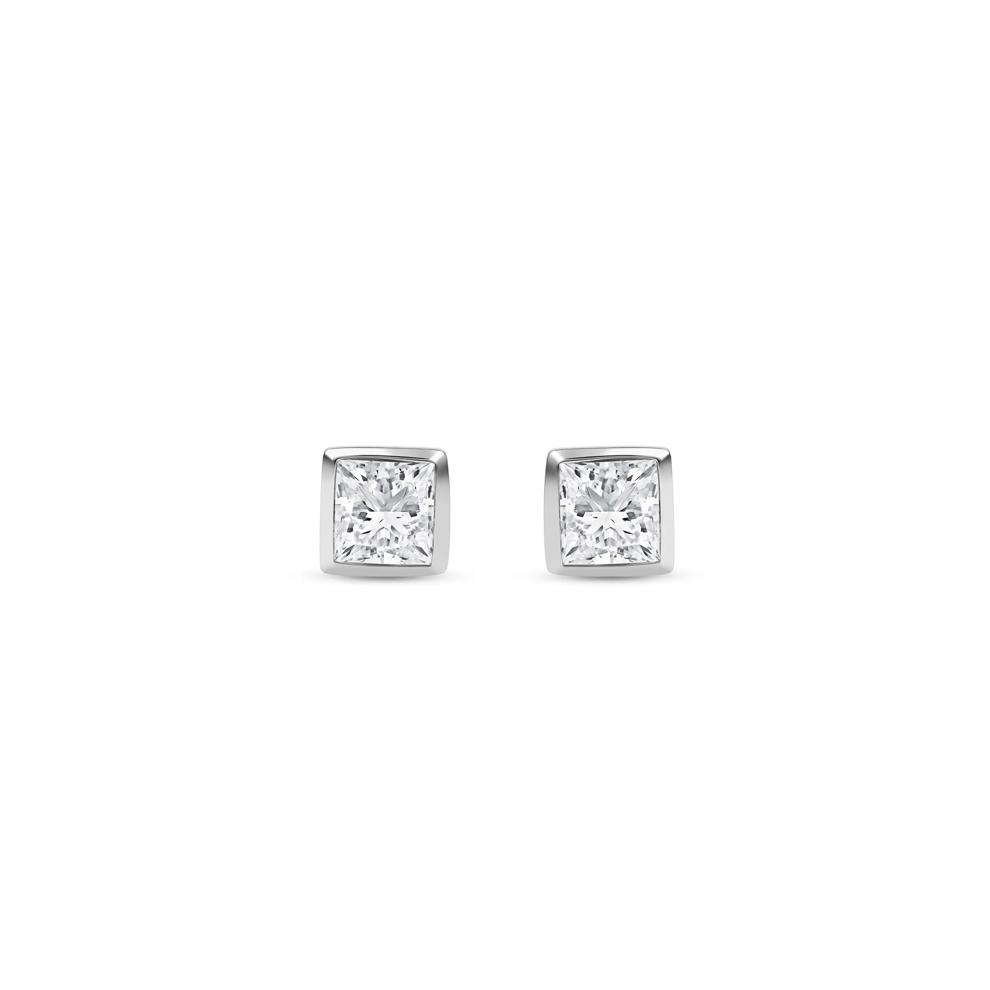 Lab Grown Diamond Princess-Cut Bezel-Set Solitaire Stud Earrings in 14K White Gold (1/3 ct. tw.) – Image 2 of 3