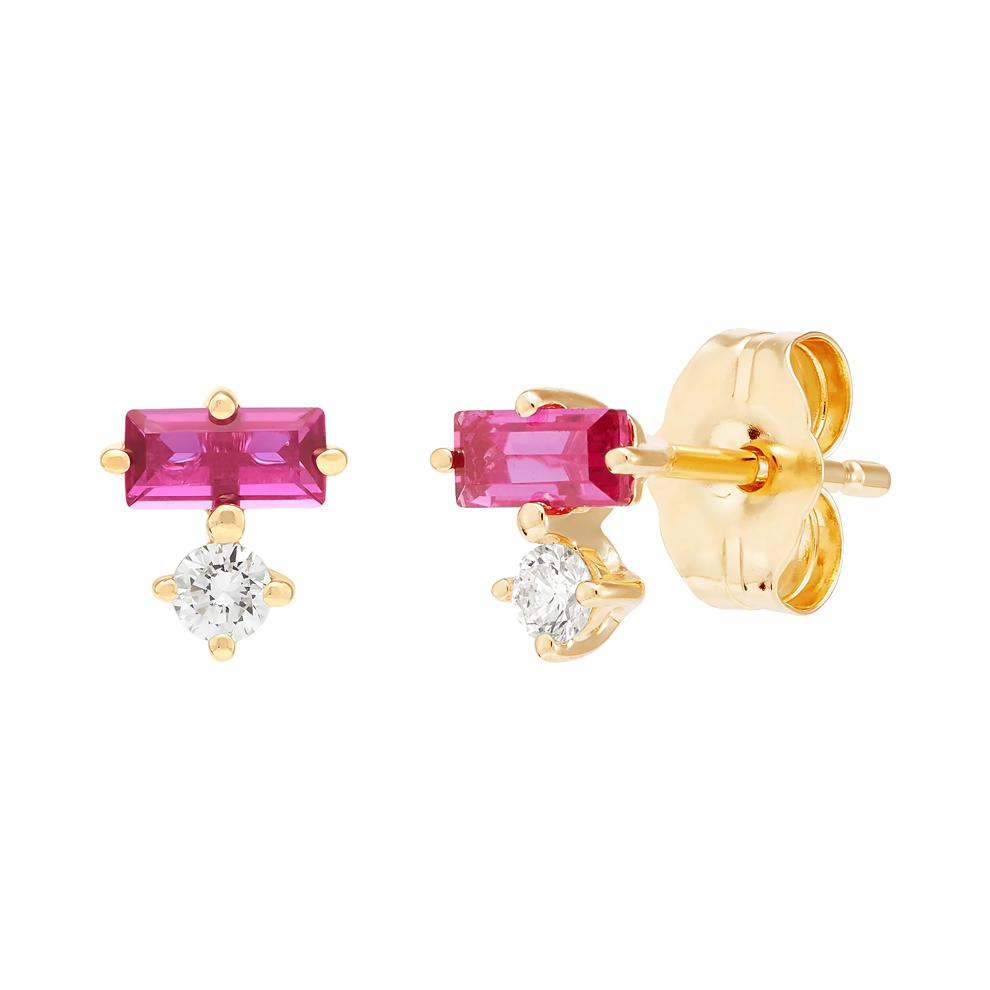 Lab Grown Diamond Accent and Lab-Created Ruby Earrings in 10K Yellow Gold – Image 1 of 1