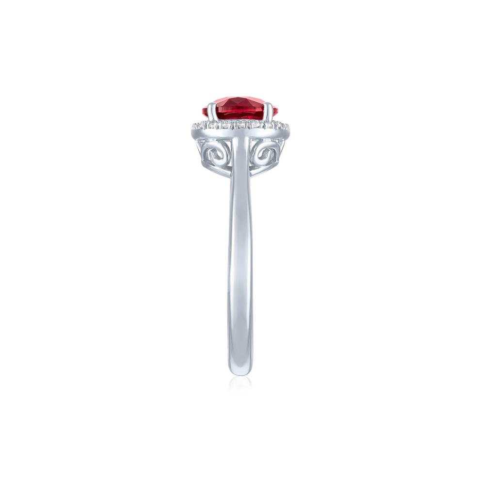 Lab-Created Ruby and Diamond Accent Halo Ring in Sterling Silver – Image 3 of 3