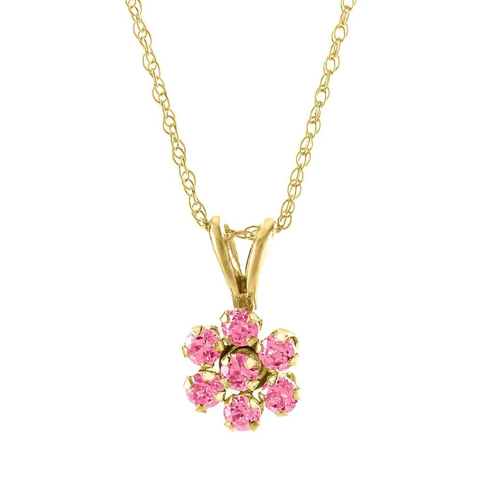Children's Pink Cubic Zirconia Flower Pendant in 14K Yellow Gold – Image 1 of 1