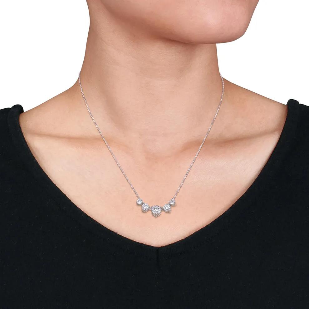 Moissanite Necklace with Five Stones in Sterling Silver (2 1/2 ct. dew) – Image 3 of 3