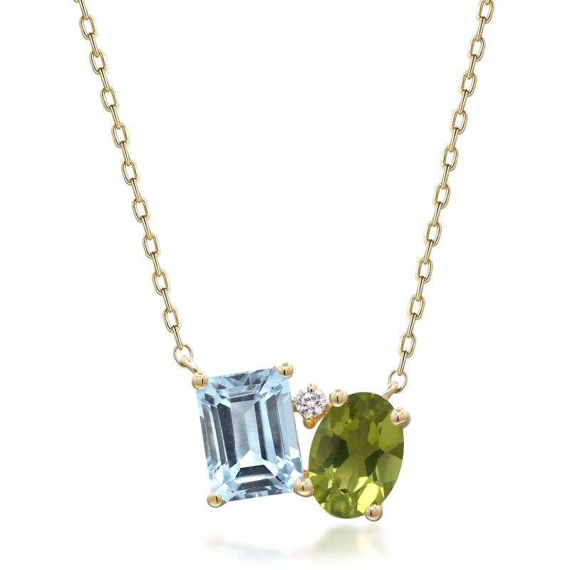Toi et Moi Multi-Gemstone Necklace in 10K Yellow Gold – Image 1 of 3