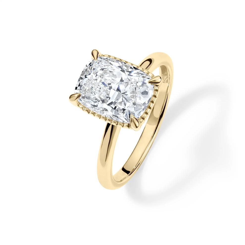 Lab Grown Diamond Cushion Halo Engagement Ring in 14K Yellow Gold (3 ct. tw.) – Image 4 of 4