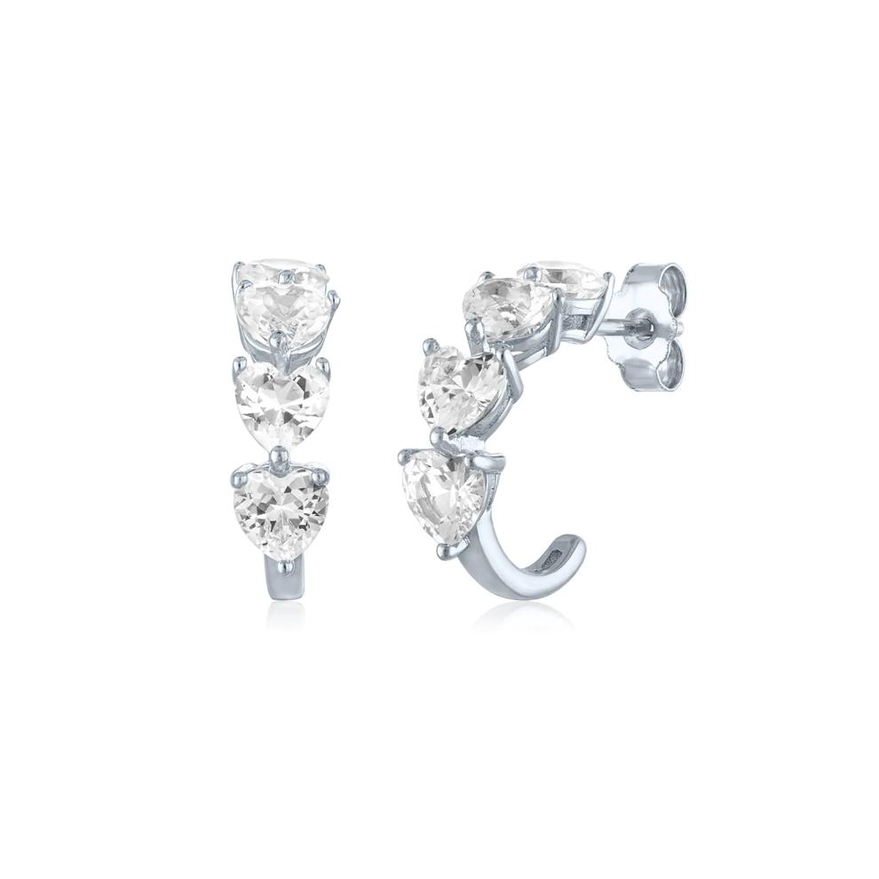 Lab-Created White Sapphire Heart Hoop Earrings in Sterling Silver – Image 1 of 1