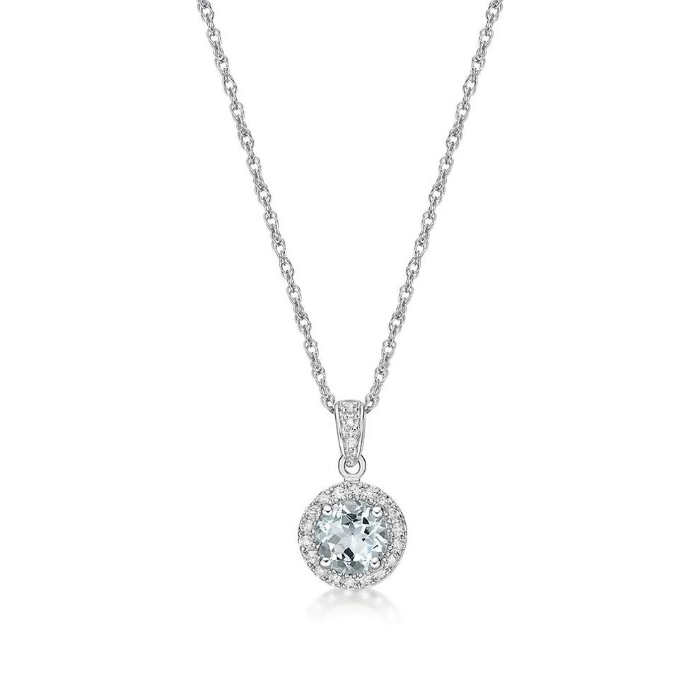 Aquamarine &amp; 1/10 ct. tw. Diamond Pendant in Sterling Silver – Image 4 of 4