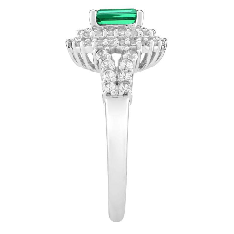 Lab-Created Emerald and Lab-Created White Sapphire Halo Ring in Sterling Silver – Image 3 of 3