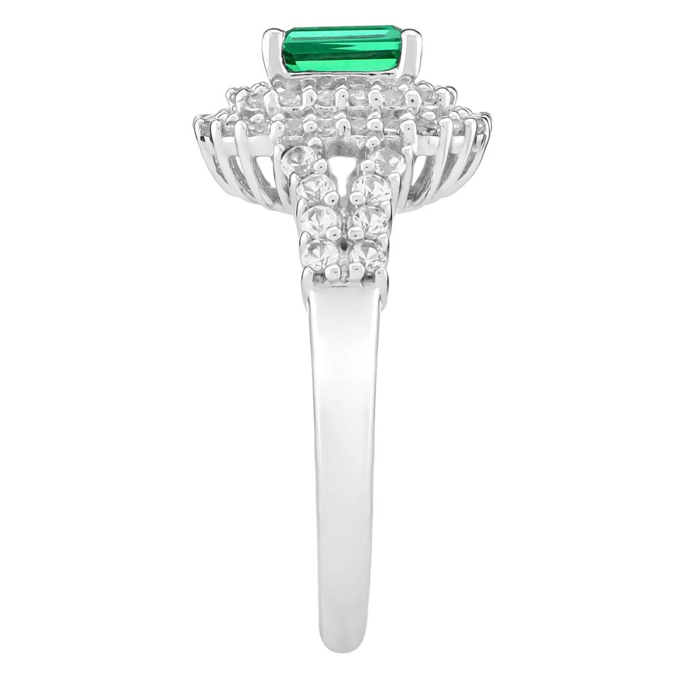 Lab-Created Emerald and Lab-Created White Sapphire Halo Ring in Sterling Silver – Image 3 of 3
