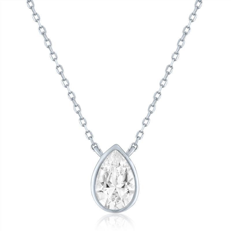 Lab-Created White Sapphire Bezel-Set Pendant in Sterling Silver – Image 1 of 2