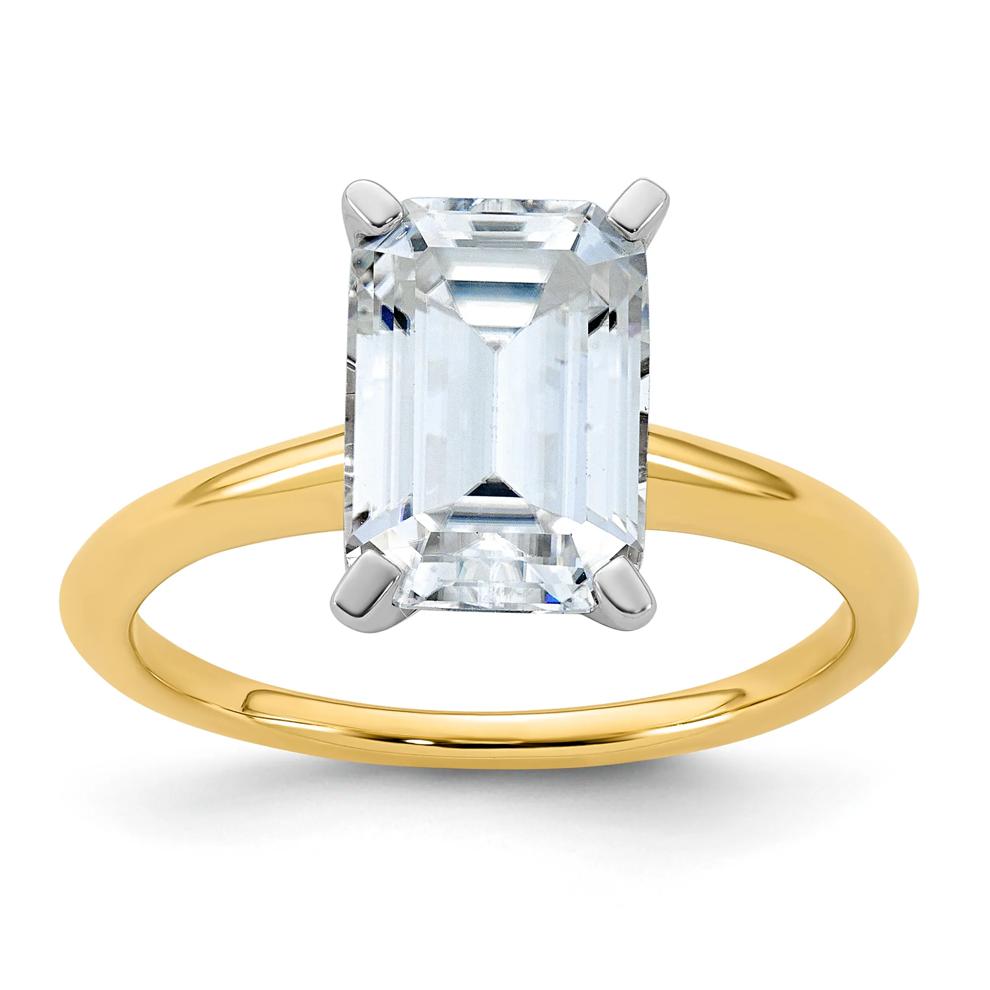 Lab-Created Moissanite Emerald-Cut Solitaire Engagement Ring in 10K Yellow Gold (2 1/2 ct. dew) – Image 1 of 3