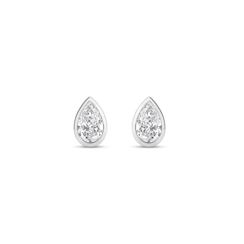 Lab Grown Diamond Bezel-Set Pear-Shaped Solitaire Stud Earrings in 14K White Gold (1/2 ct. tw.) – Image 2 of 3